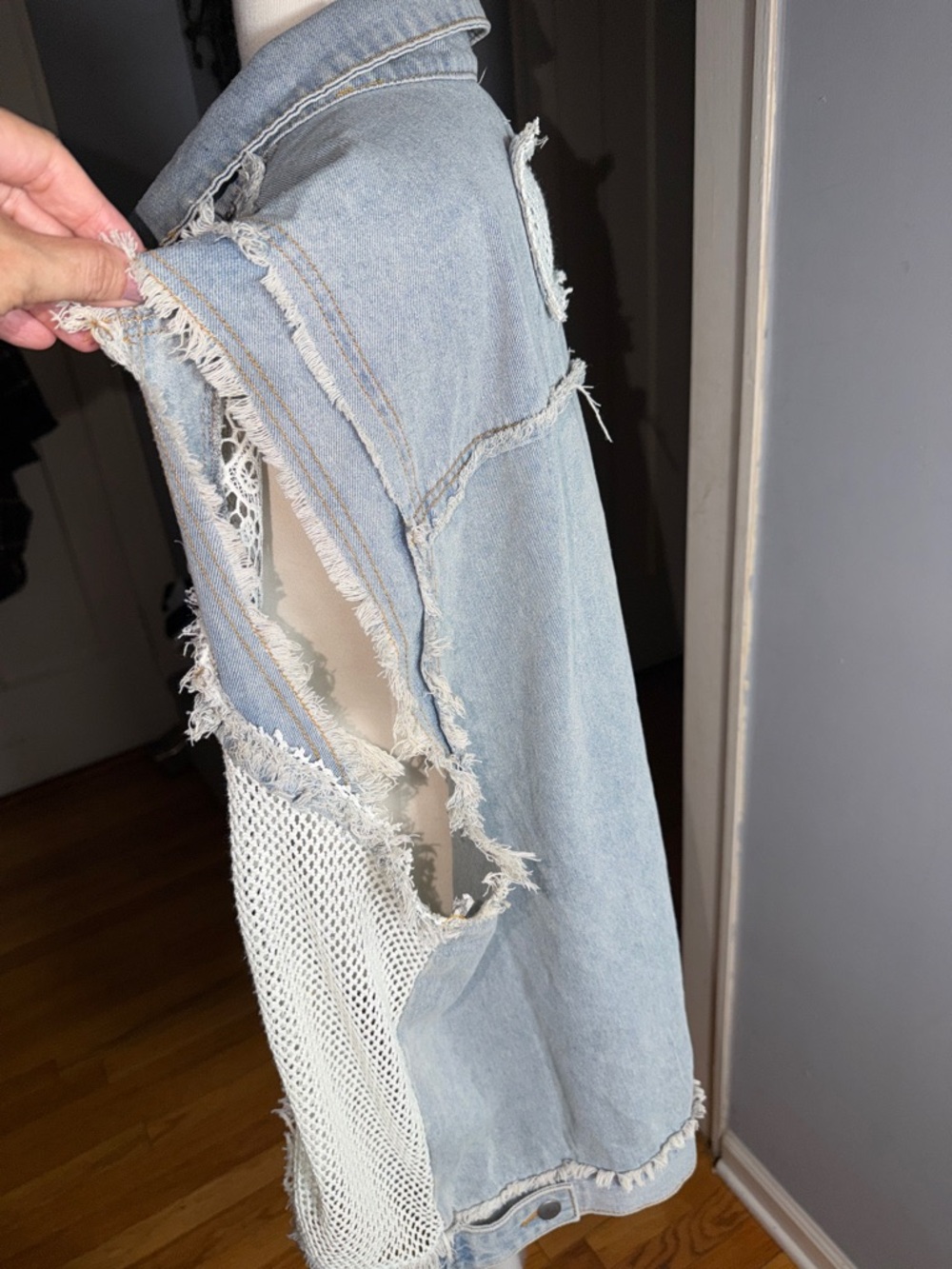 POL Light Blue Denim Vest with White Lace Inset - Picture 6 of 11